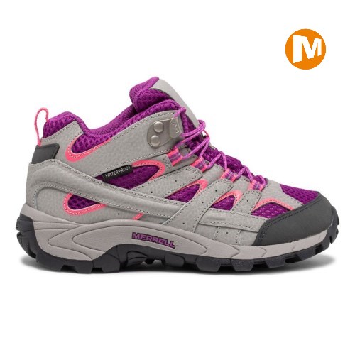 Merrell Moab 2 Mid Waterproof Winterstiefel Kinder Grau/Lila [DE-VRXNM]